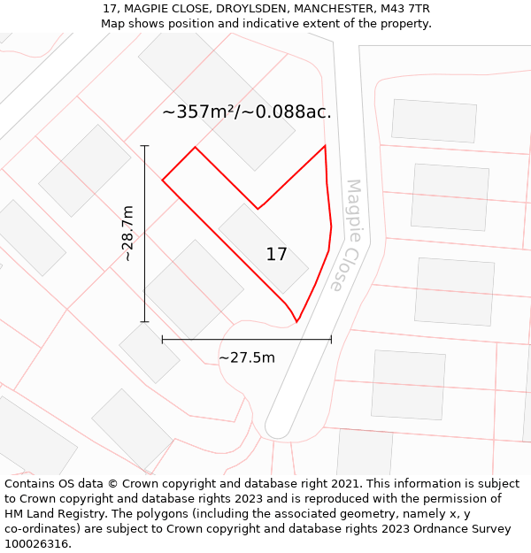 17, MAGPIE CLOSE, DROYLSDEN, MANCHESTER, M43 7TR: Plot and title map