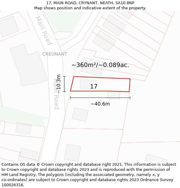 17, MAIN ROAD, CRYNANT, NEATH, SA10 8NP: Plot and title map