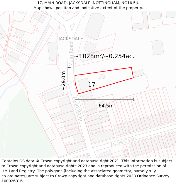 17, MAIN ROAD, JACKSDALE, NOTTINGHAM, NG16 5JU: Plot and title map