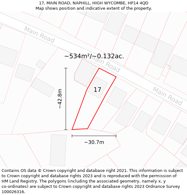 17, MAIN ROAD, NAPHILL, HIGH WYCOMBE, HP14 4QD: Plot and title map