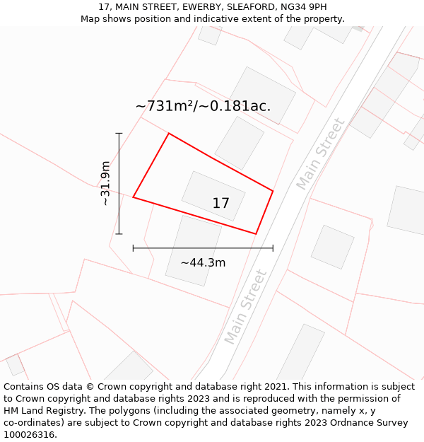 17, MAIN STREET, EWERBY, SLEAFORD, NG34 9PH: Plot and title map