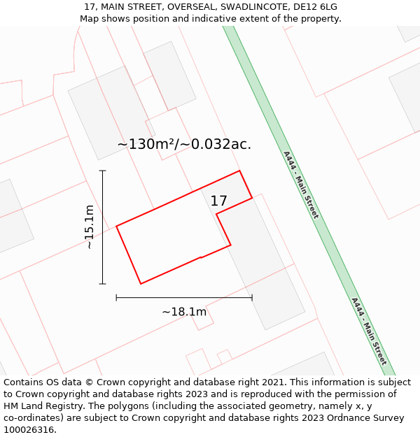 17, MAIN STREET, OVERSEAL, SWADLINCOTE, DE12 6LG: Plot and title map