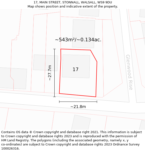 17, MAIN STREET, STONNALL, WALSALL, WS9 9DU: Plot and title map