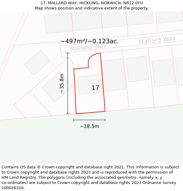 17, MALLARD WAY, HICKLING, NORWICH, NR12 0YU: Plot and title map