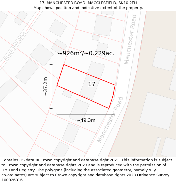 17, MANCHESTER ROAD, MACCLESFIELD, SK10 2EH: Plot and title map
