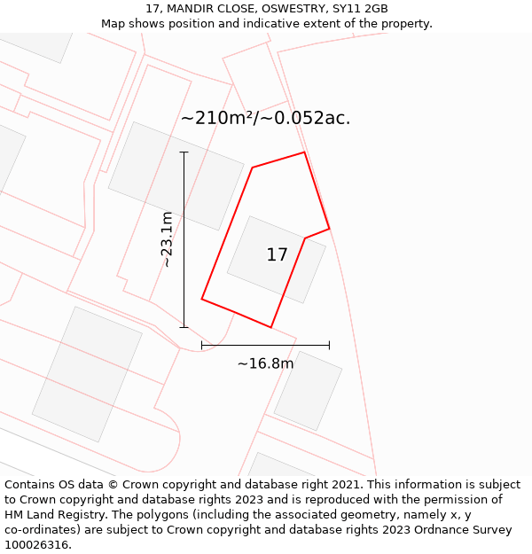 17, MANDIR CLOSE, OSWESTRY, SY11 2GB: Plot and title map