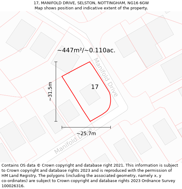 17, MANIFOLD DRIVE, SELSTON, NOTTINGHAM, NG16 6GW: Plot and title map