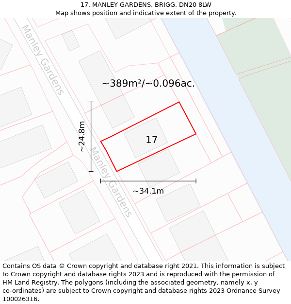 17, MANLEY GARDENS, BRIGG, DN20 8LW: Plot and title map