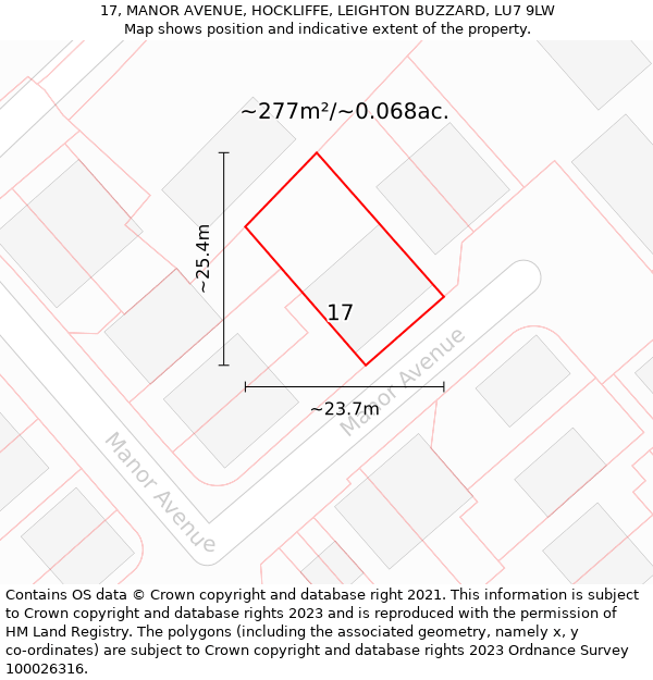 17, MANOR AVENUE, HOCKLIFFE, LEIGHTON BUZZARD, LU7 9LW: Plot and title map