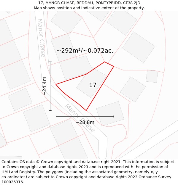 17, MANOR CHASE, BEDDAU, PONTYPRIDD, CF38 2JD: Plot and title map