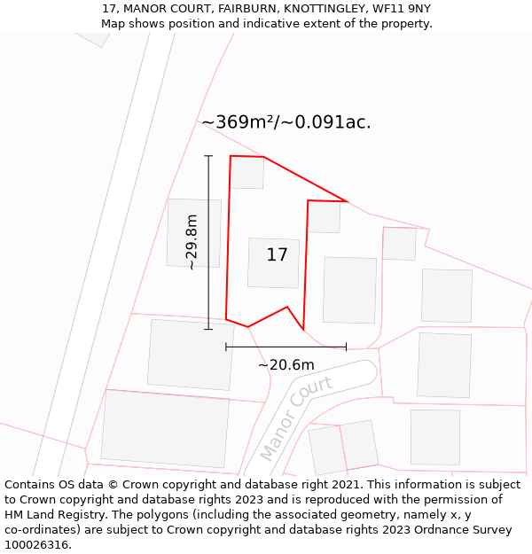 17, MANOR COURT, FAIRBURN, KNOTTINGLEY, WF11 9NY: Plot and title map