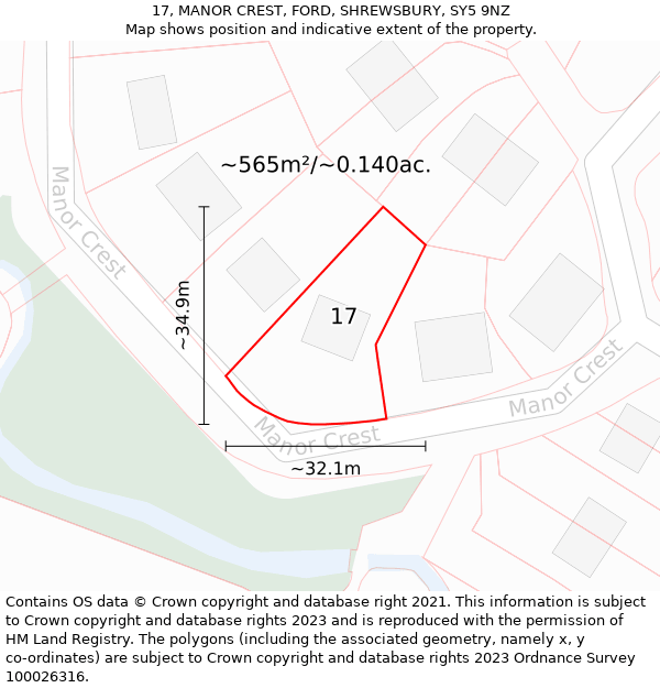 17, MANOR CREST, FORD, SHREWSBURY, SY5 9NZ: Plot and title map