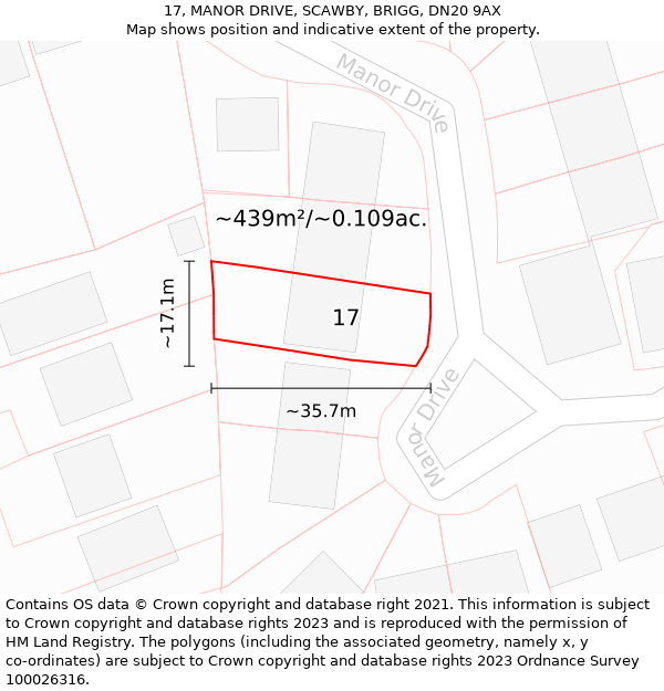 17, MANOR DRIVE, SCAWBY, BRIGG, DN20 9AX: Plot and title map