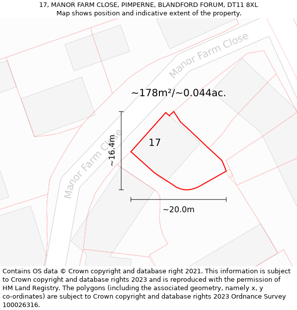 17, MANOR FARM CLOSE, PIMPERNE, BLANDFORD FORUM, DT11 8XL: Plot and title map