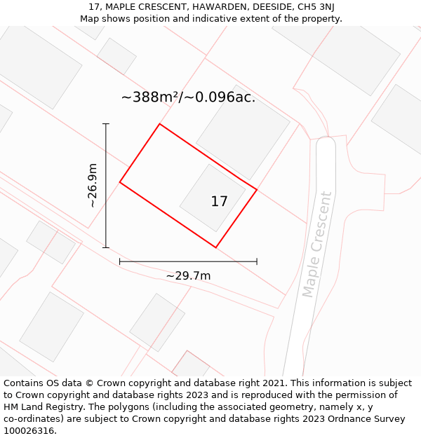 17, MAPLE CRESCENT, HAWARDEN, DEESIDE, CH5 3NJ: Plot and title map