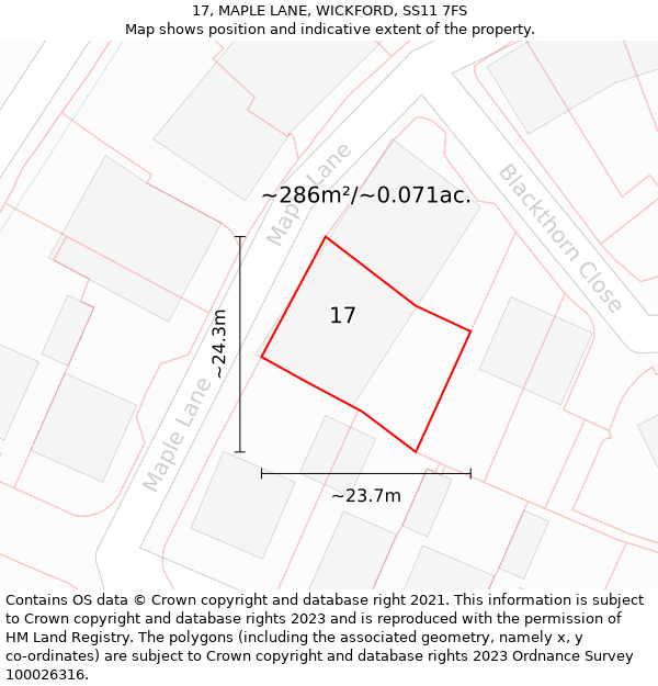 17, MAPLE LANE, WICKFORD, SS11 7FS: Plot and title map