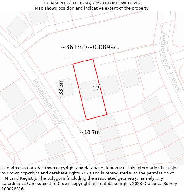 17, MAPPLEWELL ROAD, CASTLEFORD, WF10 2PZ: Plot and title map