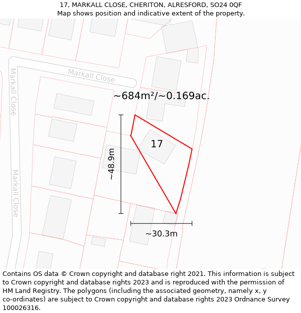 17, MARKALL CLOSE, CHERITON, ALRESFORD, SO24 0QF: Plot and title map