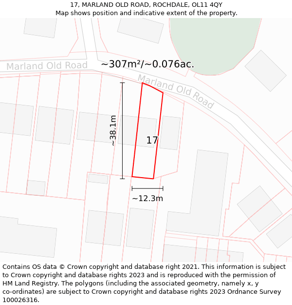 17, MARLAND OLD ROAD, ROCHDALE, OL11 4QY: Plot and title map