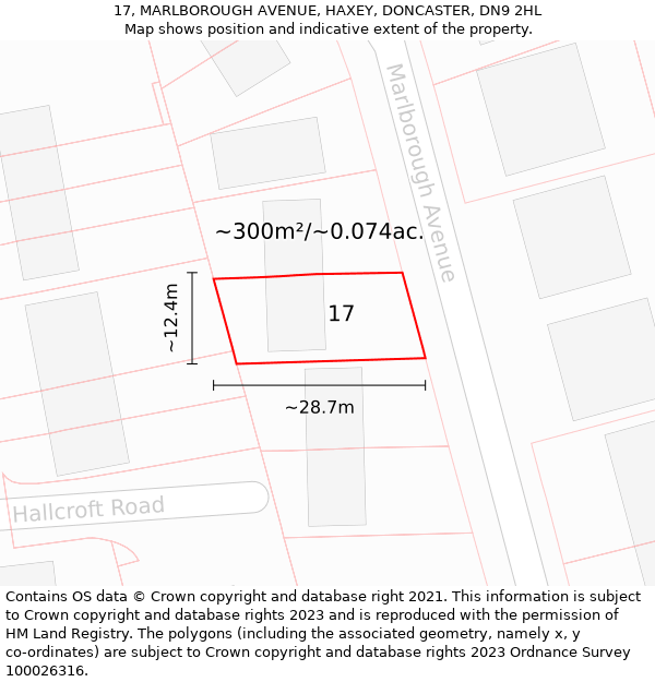 17, MARLBOROUGH AVENUE, HAXEY, DONCASTER, DN9 2HL: Plot and title map