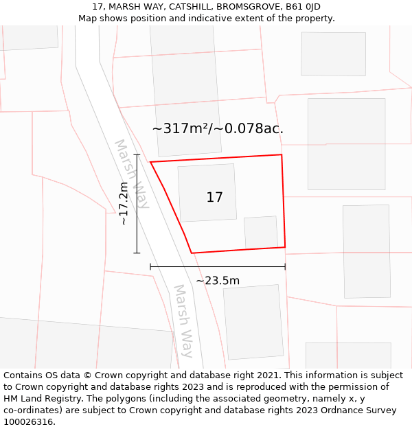 17, MARSH WAY, CATSHILL, BROMSGROVE, B61 0JD: Plot and title map