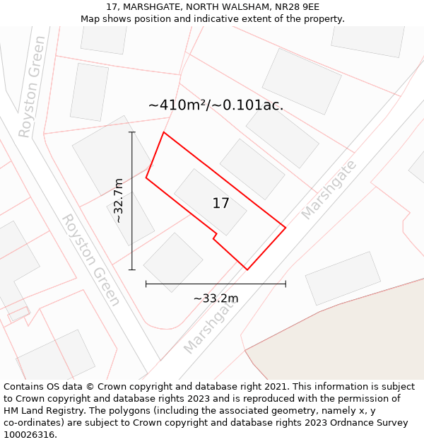 17, MARSHGATE, NORTH WALSHAM, NR28 9EE: Plot and title map