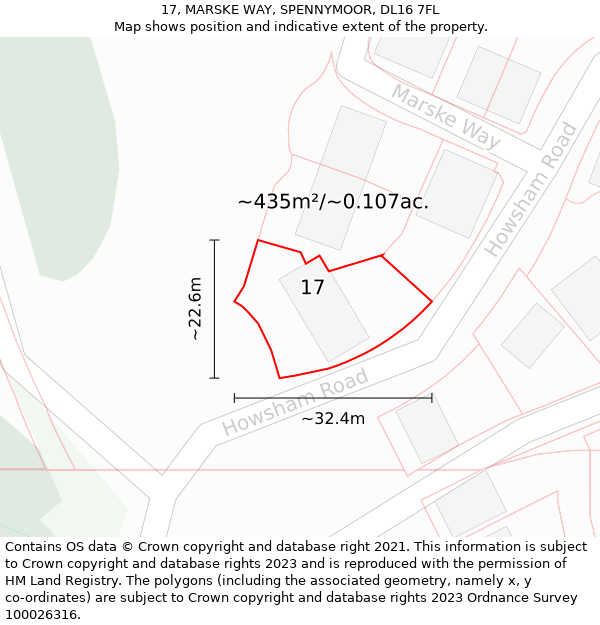 17, MARSKE WAY, SPENNYMOOR, DL16 7FL: Plot and title map