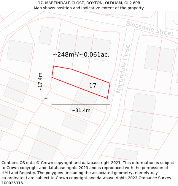 17, MARTINDALE CLOSE, ROYTON, OLDHAM, OL2 6PR: Plot and title map