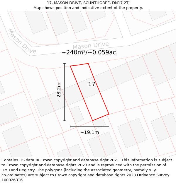 17, MASON DRIVE, SCUNTHORPE, DN17 2TJ: Plot and title map