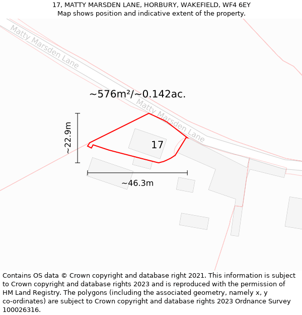 17, MATTY MARSDEN LANE, HORBURY, WAKEFIELD, WF4 6EY: Plot and title map