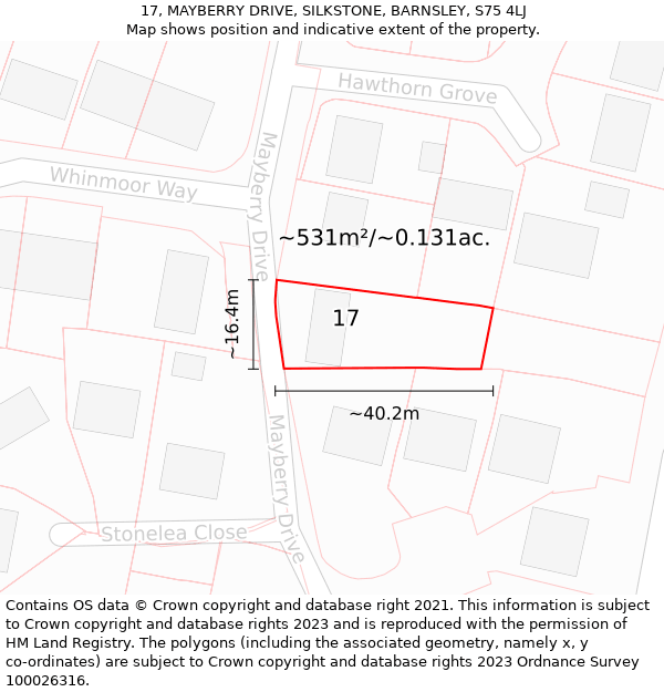 17, MAYBERRY DRIVE, SILKSTONE, BARNSLEY, S75 4LJ: Plot and title map