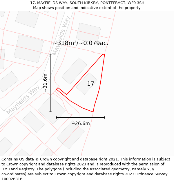 17, MAYFIELDS WAY, SOUTH KIRKBY, PONTEFRACT, WF9 3SH: Plot and title map