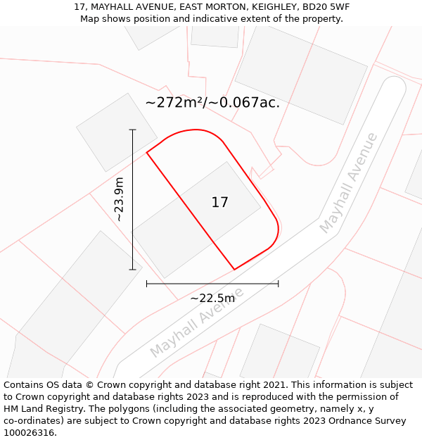 17, MAYHALL AVENUE, EAST MORTON, KEIGHLEY, BD20 5WF: Plot and title map