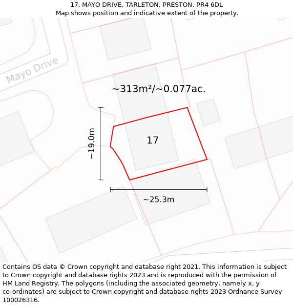 17, MAYO DRIVE, TARLETON, PRESTON, PR4 6DL: Plot and title map