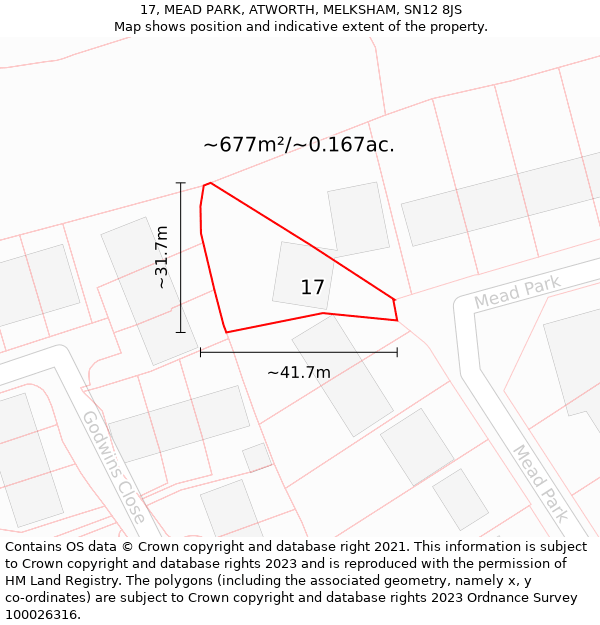 17, MEAD PARK, ATWORTH, MELKSHAM, SN12 8JS: Plot and title map