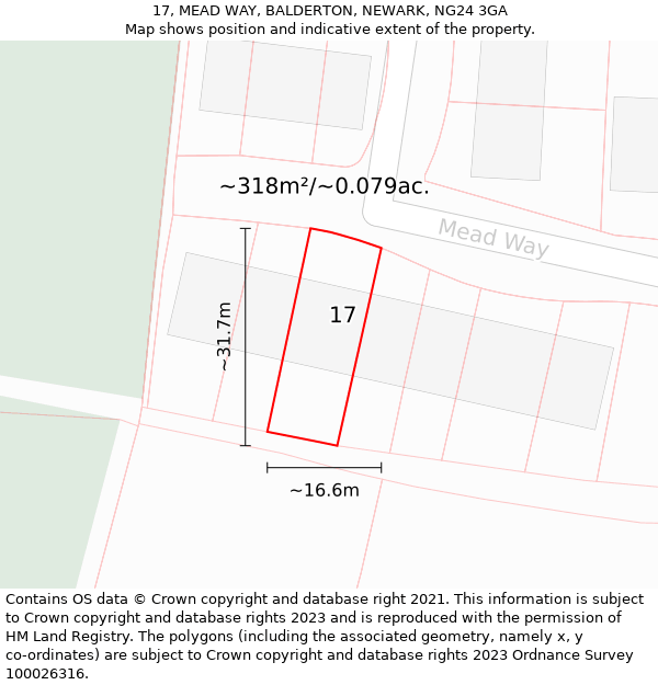 17, MEAD WAY, BALDERTON, NEWARK, NG24 3GA: Plot and title map