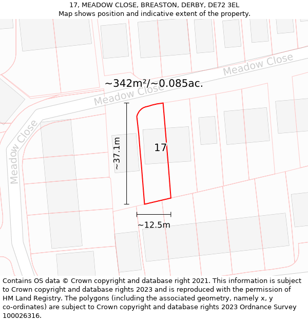 17, MEADOW CLOSE, BREASTON, DERBY, DE72 3EL: Plot and title map