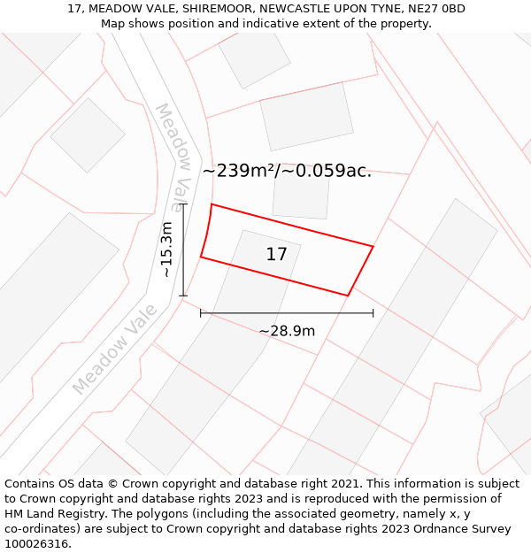 17, MEADOW VALE, SHIREMOOR, NEWCASTLE UPON TYNE, NE27 0BD: Plot and title map