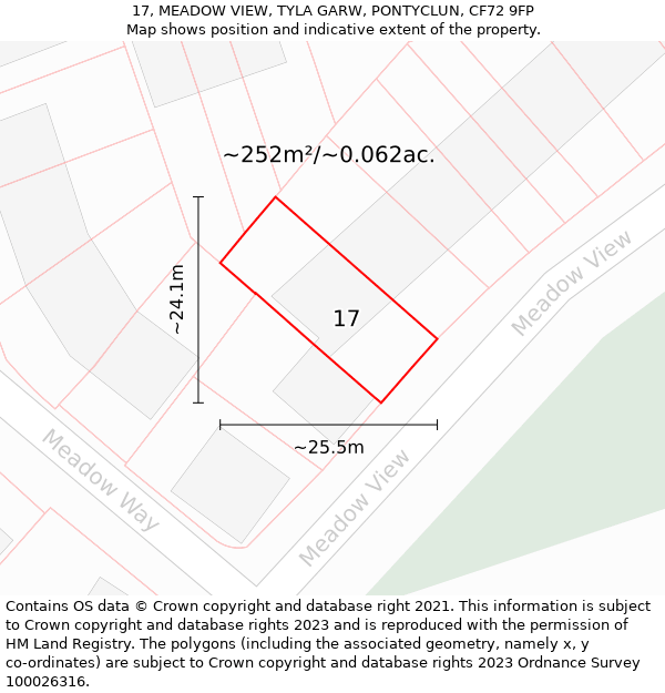 17, MEADOW VIEW, TYLA GARW, PONTYCLUN, CF72 9FP: Plot and title map