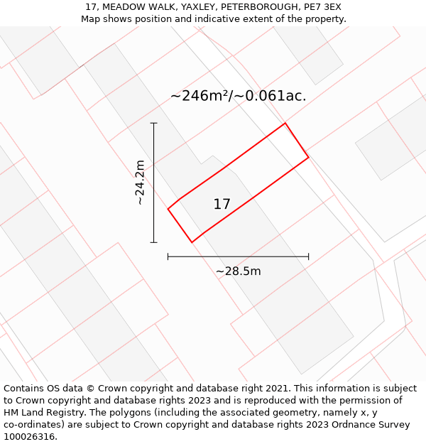 17, MEADOW WALK, YAXLEY, PETERBOROUGH, PE7 3EX: Plot and title map