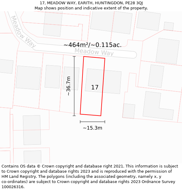 17, MEADOW WAY, EARITH, HUNTINGDON, PE28 3QJ: Plot and title map