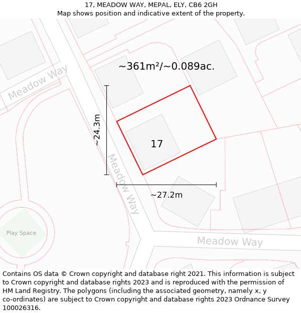 17, MEADOW WAY, MEPAL, ELY, CB6 2GH: Plot and title map