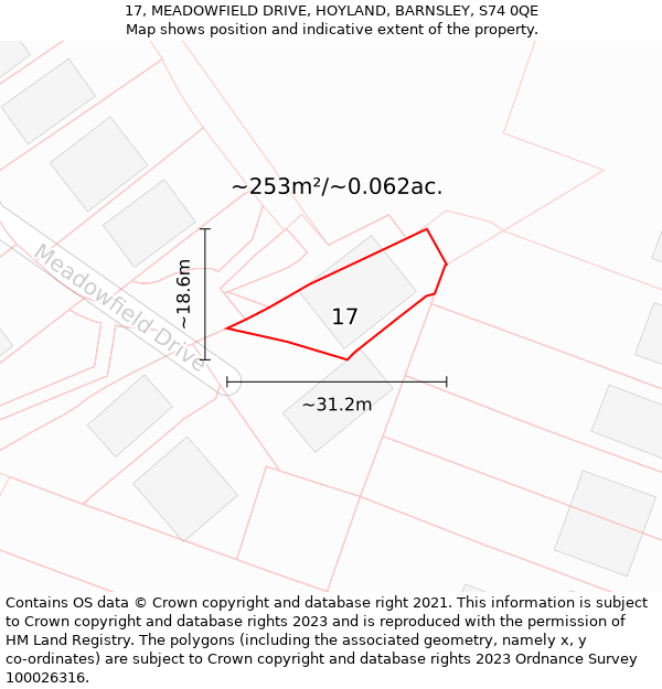 17, MEADOWFIELD DRIVE, HOYLAND, BARNSLEY, S74 0QE: Plot and title map