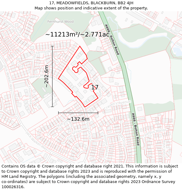 17, MEADOWFIELDS, BLACKBURN, BB2 4JH: Plot and title map