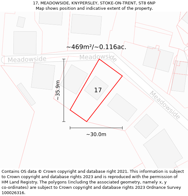 17, MEADOWSIDE, KNYPERSLEY, STOKE-ON-TRENT, ST8 6NP: Plot and title map