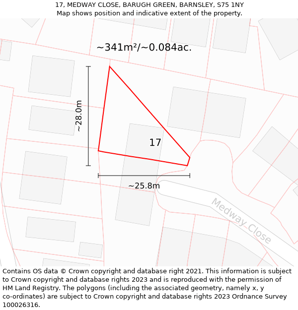 17, MEDWAY CLOSE, BARUGH GREEN, BARNSLEY, S75 1NY: Plot and title map