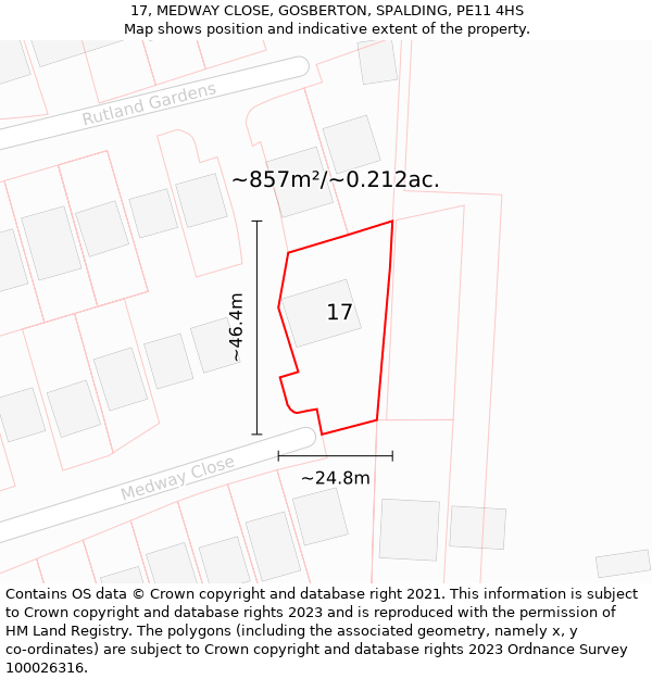 17, MEDWAY CLOSE, GOSBERTON, SPALDING, PE11 4HS: Plot and title map