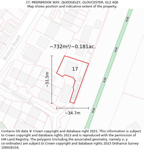 17, MEERBROOK WAY, QUEDGELEY, GLOUCESTER, GL2 4QE: Plot and title map