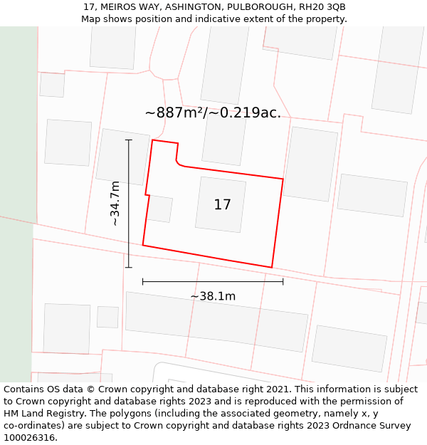 17, MEIROS WAY, ASHINGTON, PULBOROUGH, RH20 3QB: Plot and title map