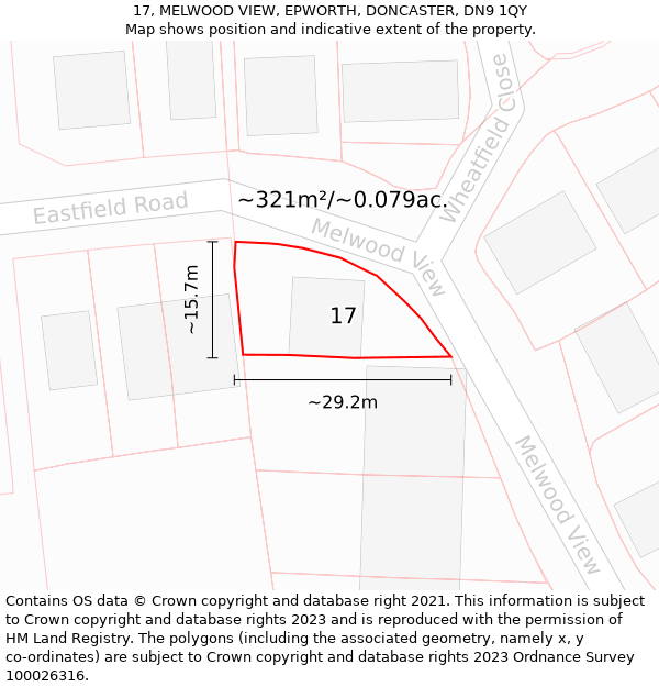 17, MELWOOD VIEW, EPWORTH, DONCASTER, DN9 1QY: Plot and title map